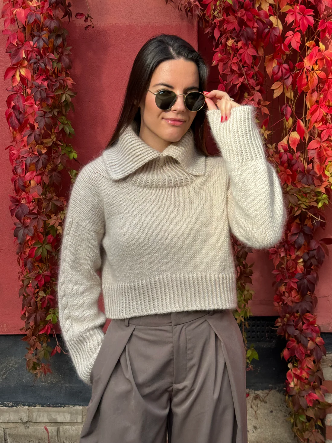 Cropped Cable Sleeve Jumper